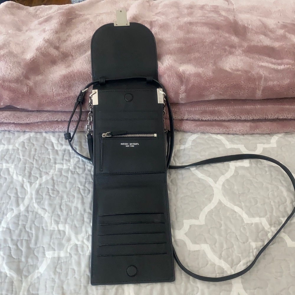 Black leather Peru bag by Henri Bendel